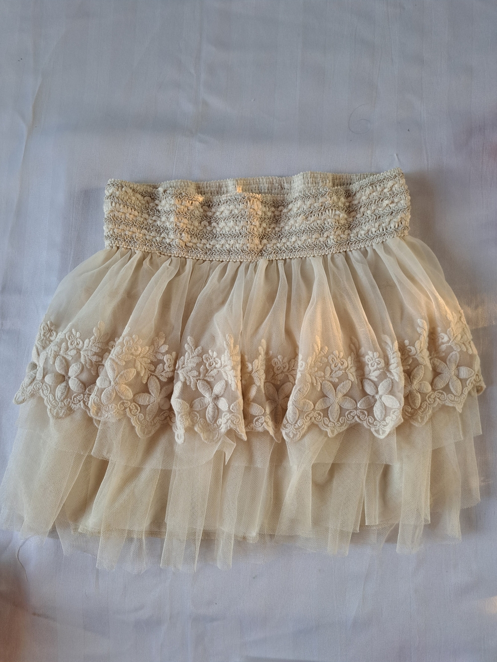 Parisian Works Cream Lace & Tulle Mini Skirt